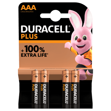 Duracell AAA Cell Plus Power +100% Batteries (Pack 4)
