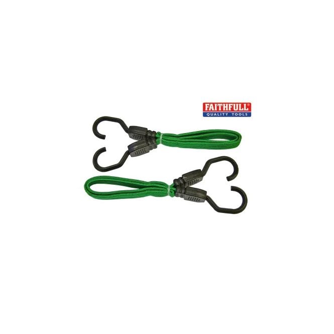 Flat Bungee Cord 60cm (24in) Green 2 Piece - FAITDBUNG24