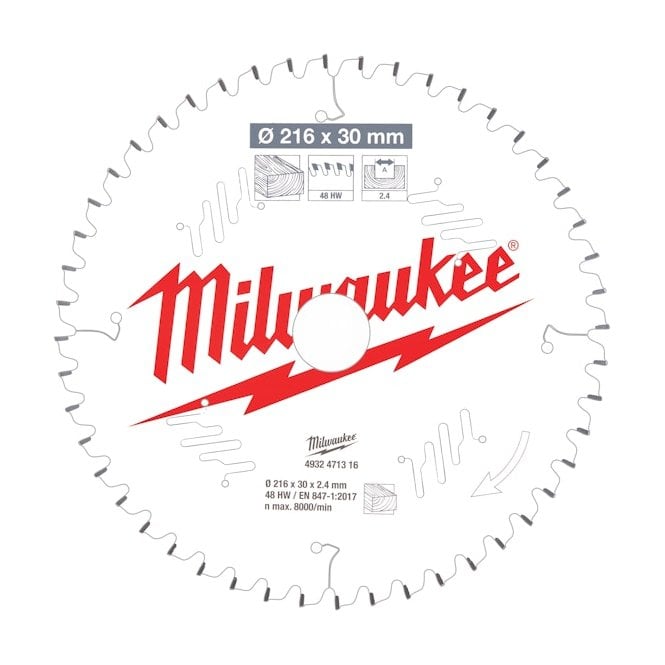 MILWAUKEE Circular Saw Blade MS W 216X30X2.4X48ATB NEG. -1pc - 4932471316