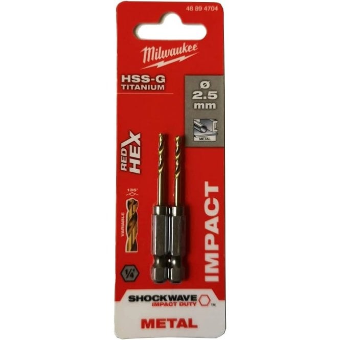 MILWAUKEE Metal Drill ShW HSSTiN 2.5mm-2pc 4932352348