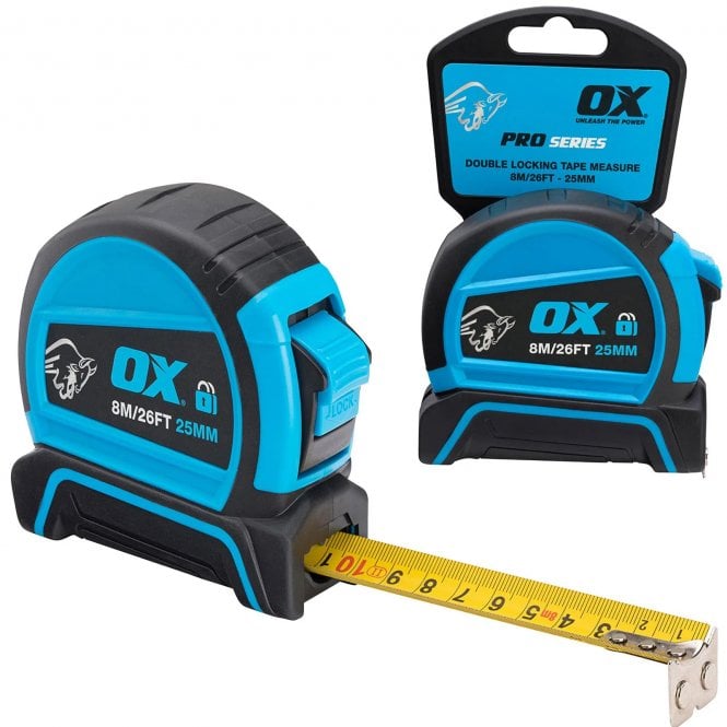 OX-P505208 OX Pro Dual Auto Lock Tape Measure - 8m