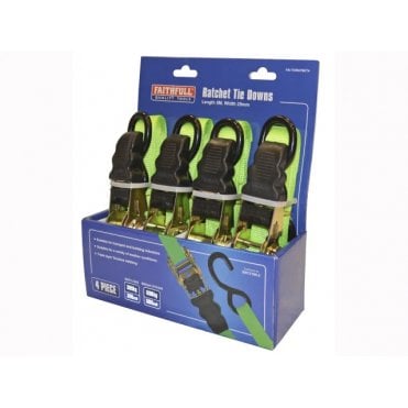 Ratchet Tie-Downs 5m x 25mm Green 4 Piece - FAITDRATSET4